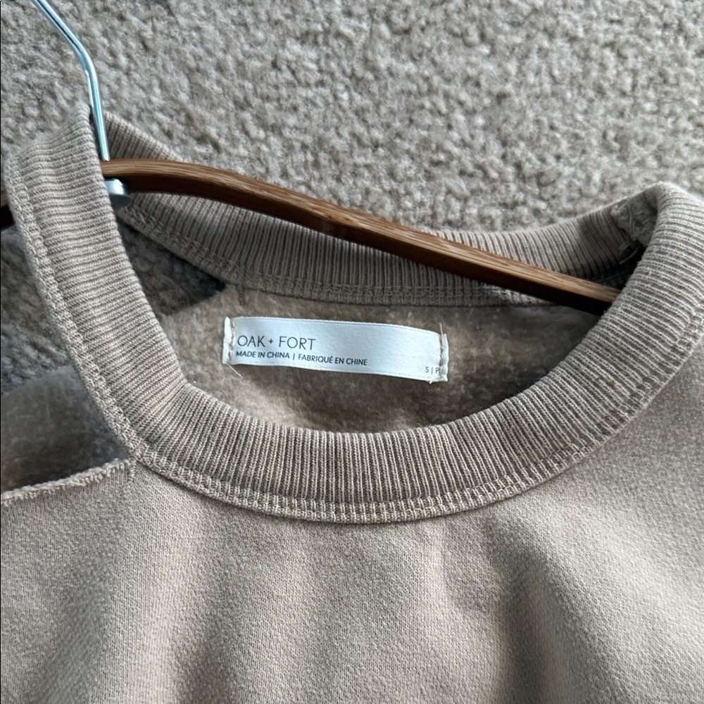 OAK + FORT Off-the-Shoulder Sweater in Taupe Beige - Picture 3 of 4